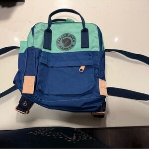 Fjallraven Kånken Mini Backpack in Navy & Mint with Peach Accents